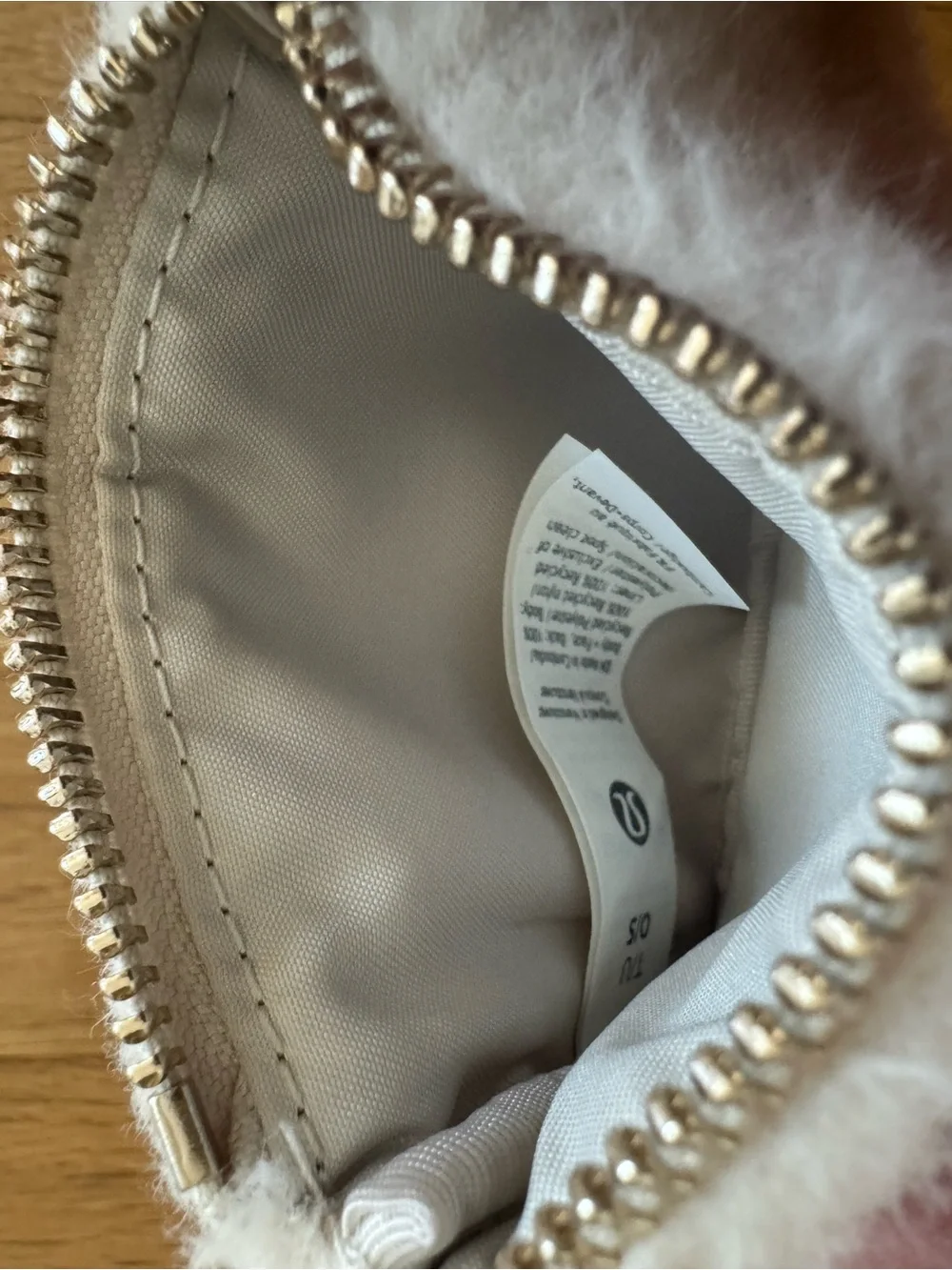 Lululemon White Cream Faux Fur Keychain Coin Purse